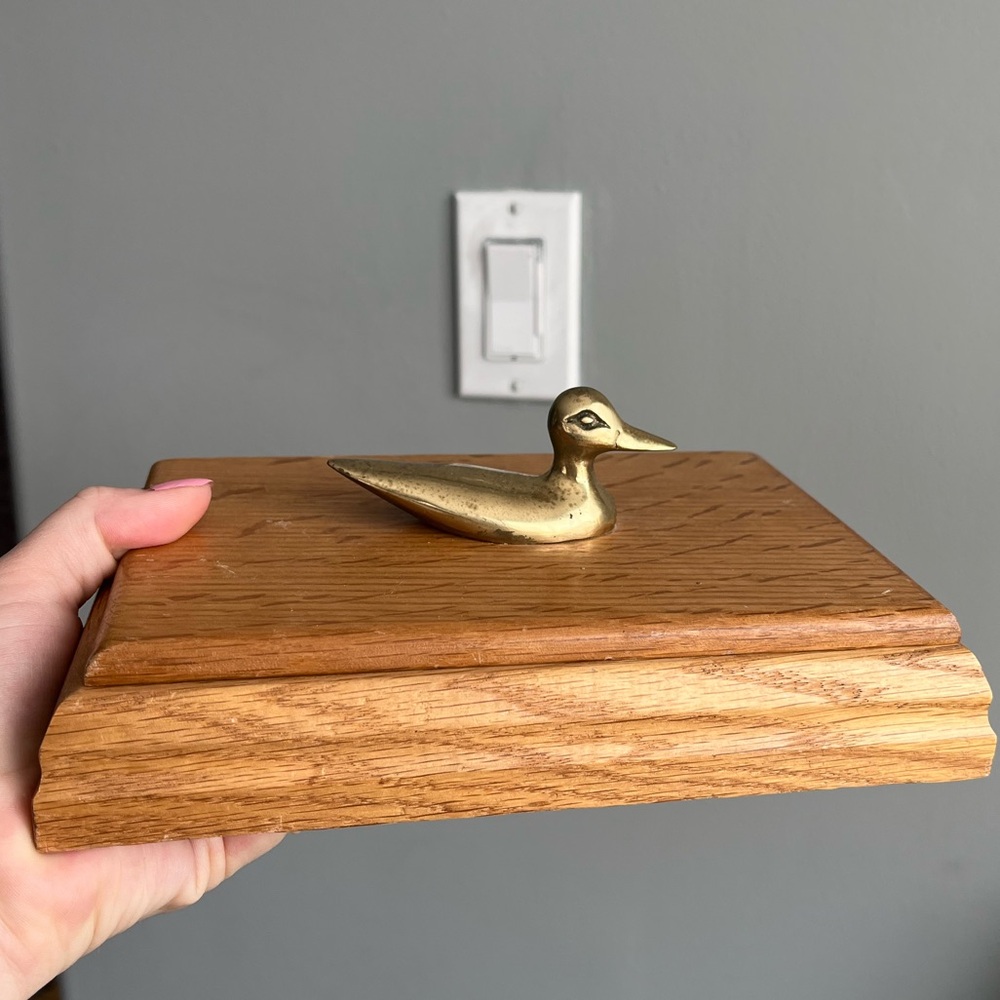 Vintage Unbranded Midcentury Modern Brass Duck 28 Piece Domino Set